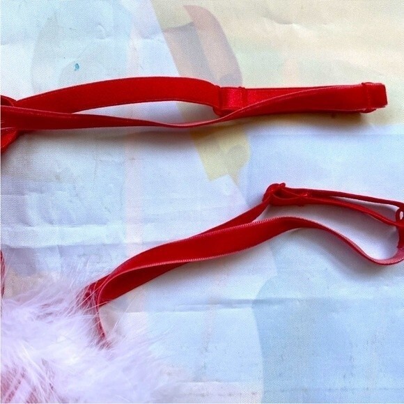 Inner Secrets Red White Stripe Feather Trim Babydoll Nightie Lingerie Sz S - Picture 9 of 12